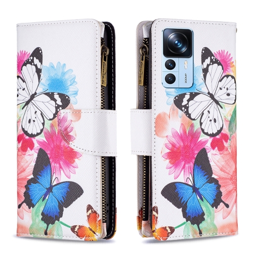 

For Xiaomi 12T / 12T Pro / Redmi K50 Ultra Colored Drawing Pattern Zipper Leather Phone Case(Two Butterflies)