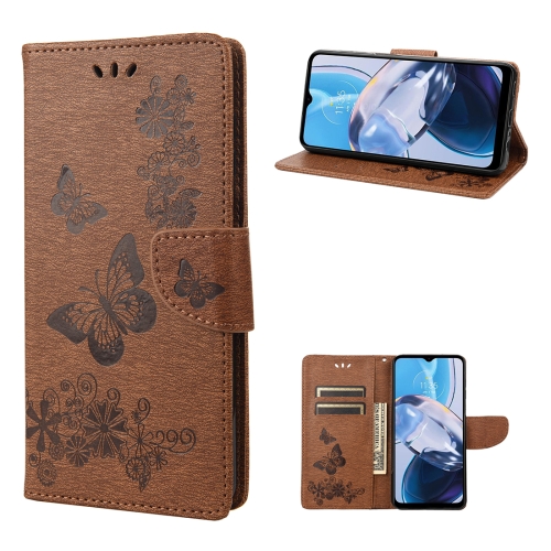 

For Motorola Moto E22 / E22i Butterfly Embossed Horizontal Flip Leather Phone Case(Brown)