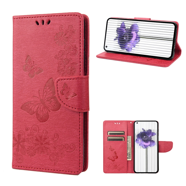 

For Nothing Phone 1 Butterfly Embossed Horizontal Flip Leather Phone Case(Red)