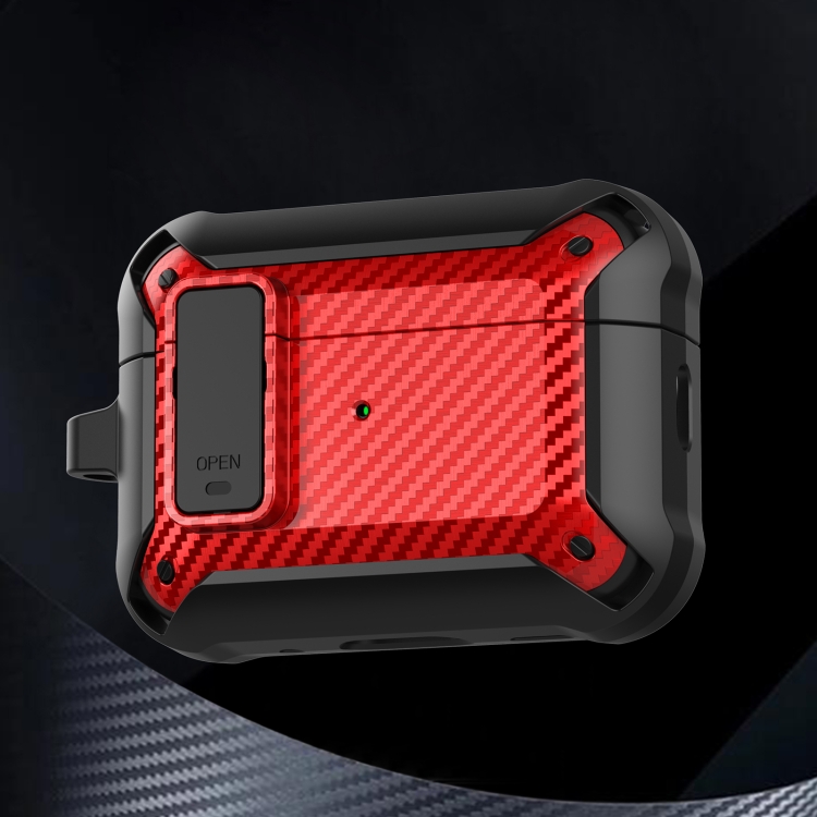 

For AirPods Pro 2 Bumblebee Carbon Fiber Earphone Protective Case(Black Red)