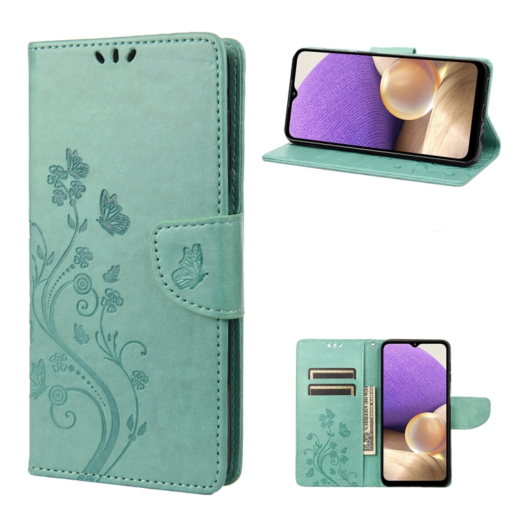 

For Samsung Galaxy A23e / A23s Butterfly Flower Pattern Flip Leather Phone Case(Green)