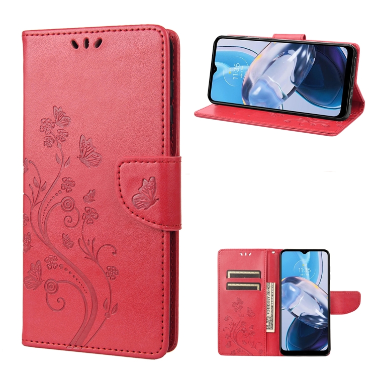 

For Motorola Moto E22 / E22i Butterfly Flower Pattern Flip Leather Phone Case(Red)