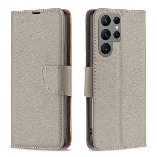 For Samsung Galaxy S23 Ultra 5G Litchi Texture Pure Color Leather Phone Case(Grey)