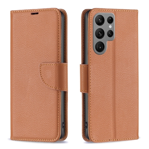 For Samsung Galaxy S23 Ultra 5G Litchi Texture Pure Color Leather Phone Case(Brown)