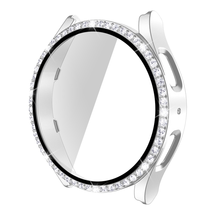 

For Samsung Galaxy Watch5 40mm Single Row Diamond PC+Tempered Glass Watch Case(Silver)