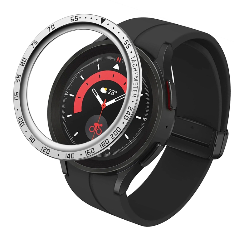 

For Samsung Galaxy Watch5 Pro 45mm E Style Dial Steel Protective Frame(Silver)