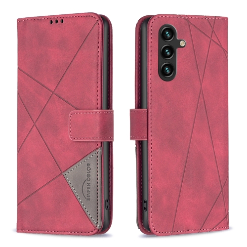 

For Samsung Galaxy A14 5G Magnetic Buckle Rhombus Texture Leather Phone Case(Red)