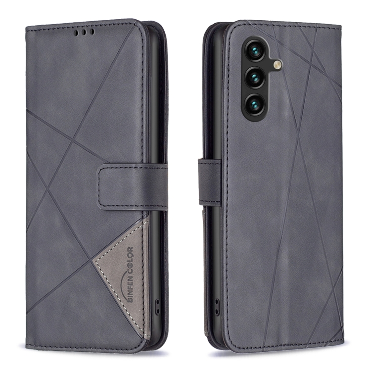 

For Samsung Galaxy A14 5G Magnetic Buckle Rhombus Texture Leather Phone Case(Black)