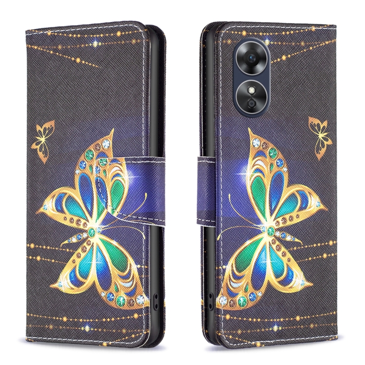 

For OPPO A17 Colored Drawing Pattern Leather Phone Case(Big Butterfly)