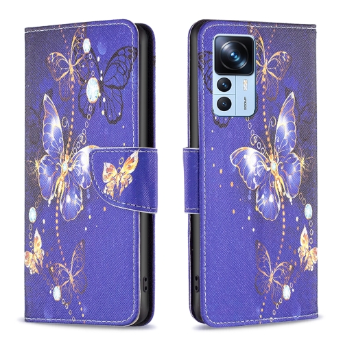 

For Xiaomi 12T / 12T Pro / Redmi K50 Ultra Colored Drawing Pattern Leather Phone Case(Purple Butterfly)