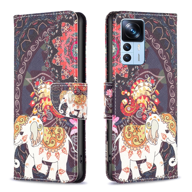 

For Xiaomi 12T / 12T Pro / Redmi K50 Ultra Colored Drawing Pattern Leather Phone Case(Flowers Elephant)