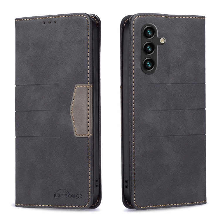 

For Samsung Galaxy A14 5G BF10 Color Block Magnetic Flip Leather Phone Case(Black)