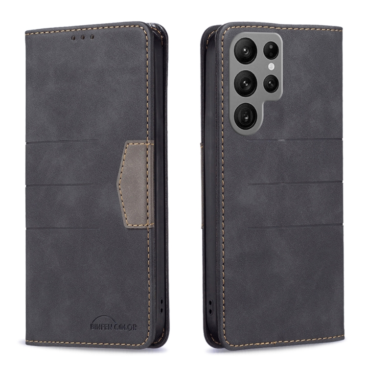 

For Samsung Galaxy S23 Ultra 5G BF10 Color Block Magnetic Flip Leather Phone Case(Black)