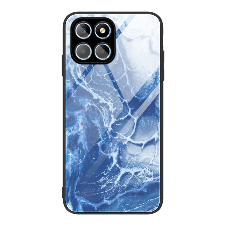 

For Honor X8 Marble Pattern Glass Phone Case(Blue Ocean)