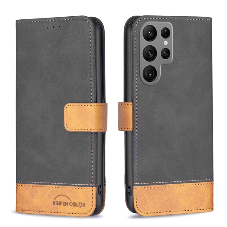 

For Samsung Galaxy S23 Ultra 5G BF11 Color Matching Skin Feel Leather Phone Case(Black)