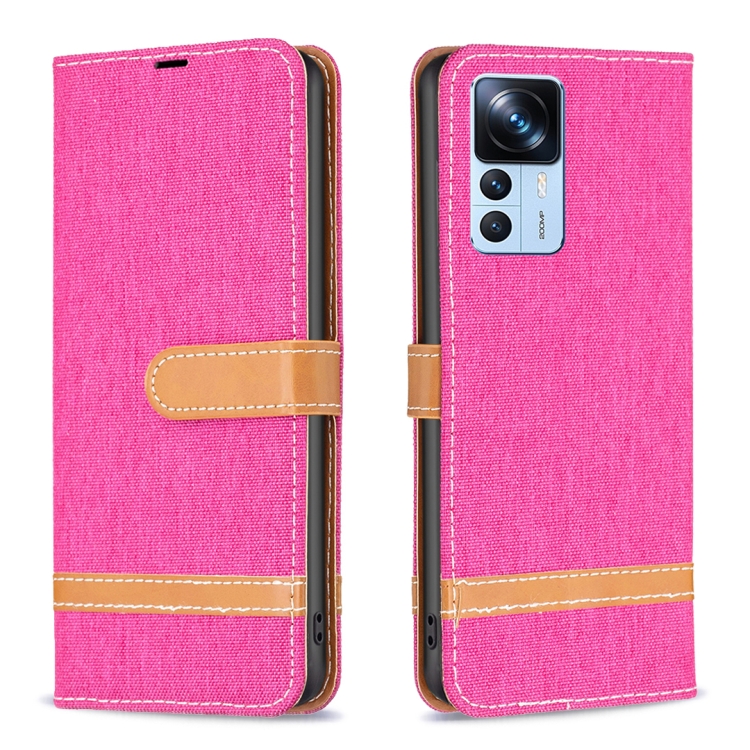 

For Xiaomi 12T / 12T Pro / Redmi K50 Ultra Color Block Denim Texture Leather Phone Case(Rose Red)