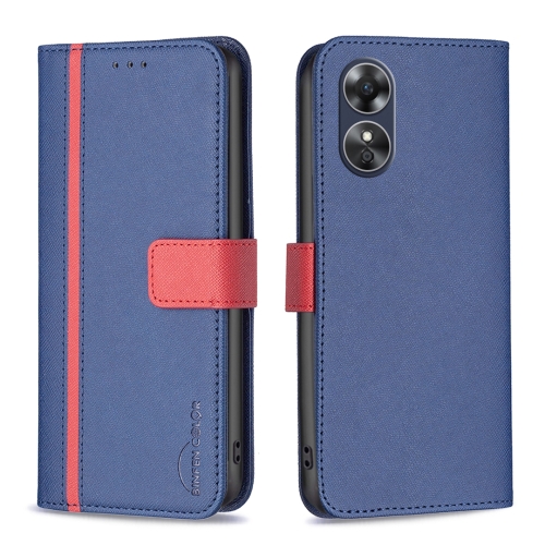 

For OPPO A17 BF13 Color Matching Cross Texture Leather Phone Case(Blue)