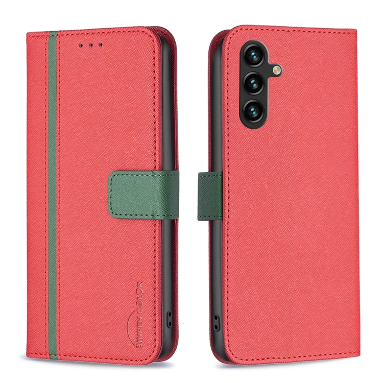 

For Samsung Galaxy A14 5G BF13 Color Matching Cross Texture Leather Phone Case(Red)