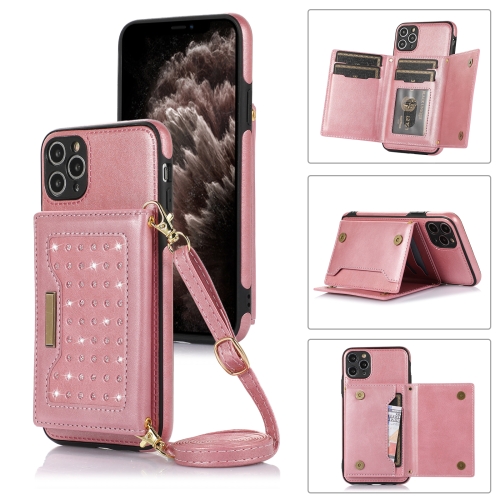 

For iPhone 11 Pro Max Three-fold RFID Leather Phone Case with Lanyard(Rose Gold)