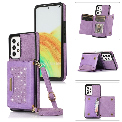 

For Samsung Galaxy A52 5G/A52s 5G Three-fold RFID Leather Phone Case with Lanyard(Purple)