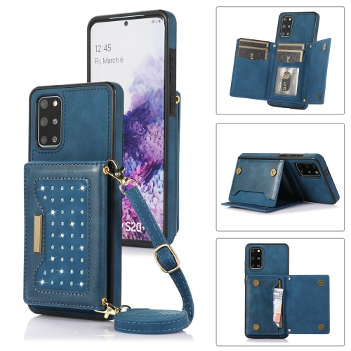 

For Samsung Galaxy S20 Three-fold RFID Leather Phone Case with Lanyard(Blue)