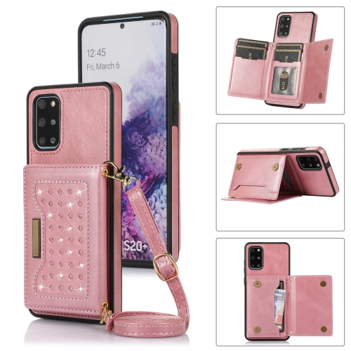 

For Samsung Galaxy S20 FE Three-fold RFID Leather Phone Case with Lanyard(Rose Gold)