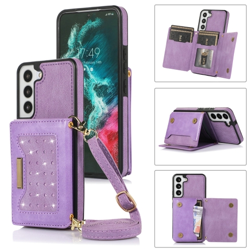 

For Samsung Galaxy S21 Three-fold RFID Leather Phone Case with Lanyard(Purple)