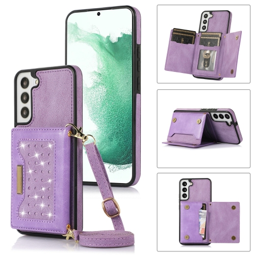 

For Samsung Galaxy S21+ Three-fold RFID Leather Phone Case with Lanyard(Purple)