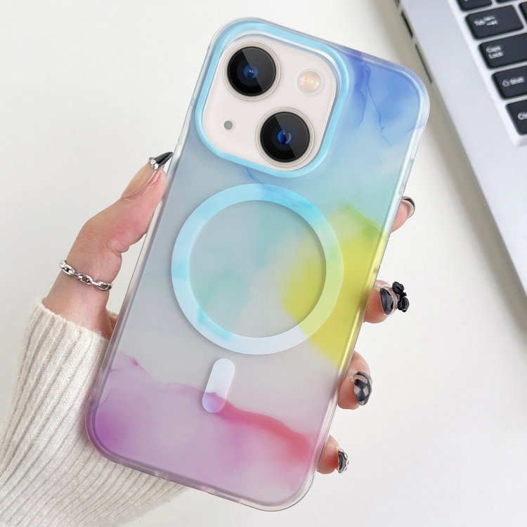 

For iPhone 14 Watercolor Magsafe Phone Case(Light Blue)