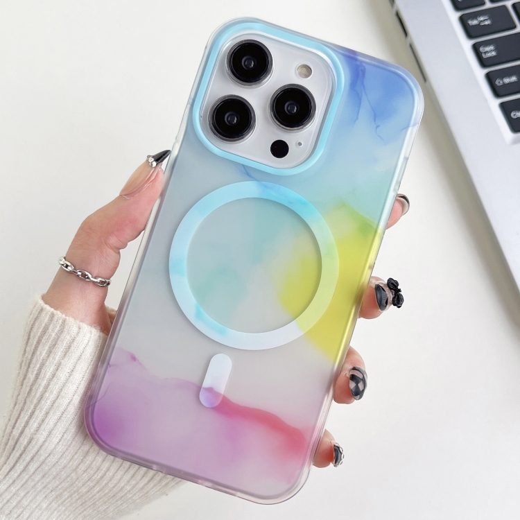 

For iPhone 14 Pro Watercolor Magsafe Phone Case(Light Blue)