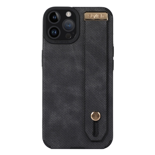 

For iPhone 13 Pro Wrist Strap TPU Leather Phone Case(Black)