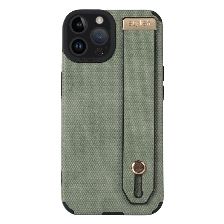 

For iPhone 13 Pro Wrist Strap TPU Leather Phone Case(Green)