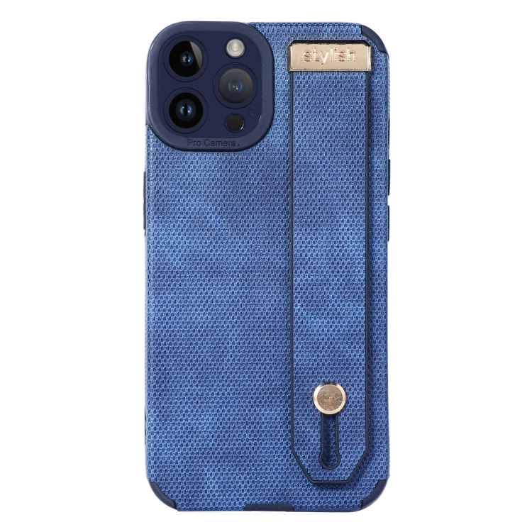 

For iPhone 12 Pro Max Wrist Strap TPU Leather Phone Case(Blue)
