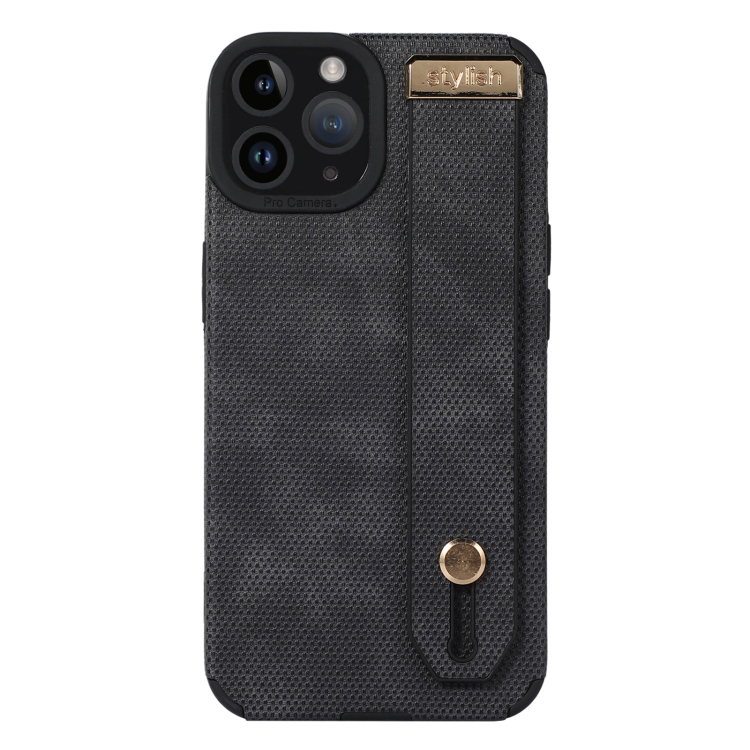 

For iPhone 11 Pro Max Wrist Strap TPU Leather Phone Case(Black)