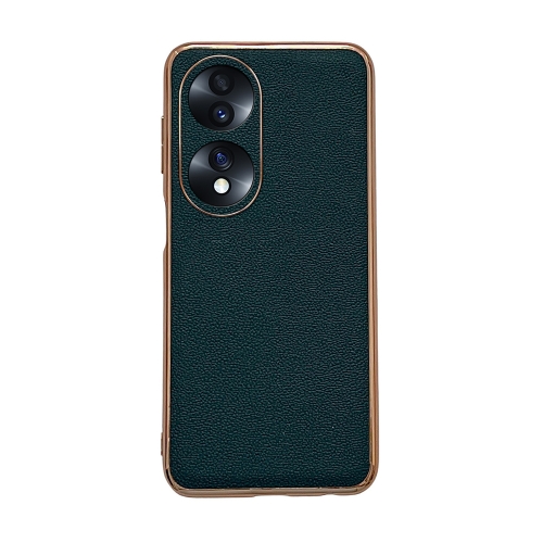 

For Honor 70 Genuine Leather Luolai Series Nano Plating Phone Case(Dark Green)