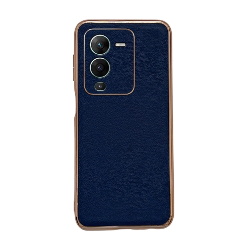 

For vivo S15 5G Genuine Leather Luolai Series Nano Plating Phone Case(Dark Blue)