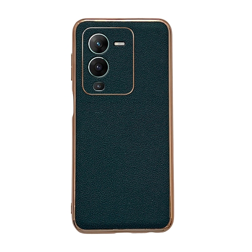 

For vivo S15 Pro 5G Genuine Leather Luolai Series Nano Plating Phone Case(Dark Green)