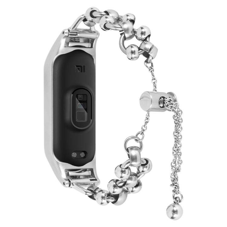 

For Xiaomi Mi Band 3 / 4 Bead Steel Chain Metal Watch Band(Silver)