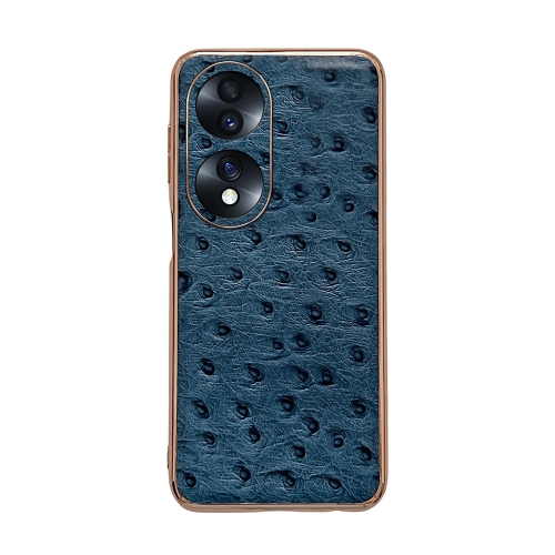 

For Honor 70 Genuine Leather Ostrich Texture Nano Plating Phone Case(Blue)