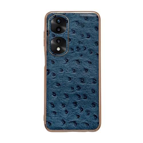 

For Honor 70 Pro Genuine Leather Ostrich Texture Nano Plating Phone Case(Blue)