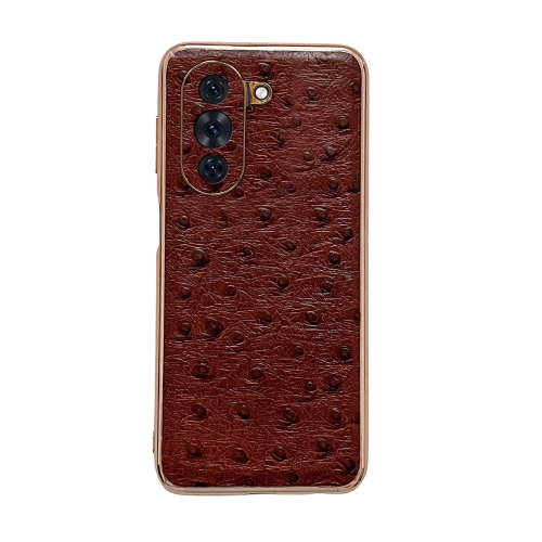 

For Huawei nova 10 Genuine Leather Ostrich Texture Nano Plating Phone Case(Coffee)