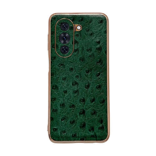 

For Huawei nova 10 Pro Genuine Leather Ostrich Texture Nano Plating Phone Case(Green)