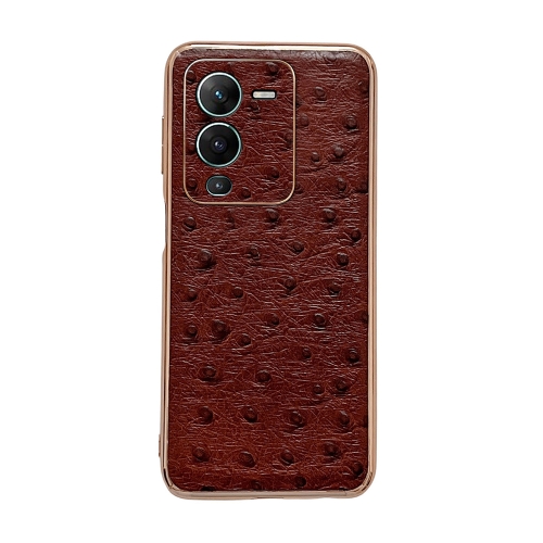 

For vivo S15 5G Genuine Leather Ostrich Texture Nano Plating Phone Case(Coffee)