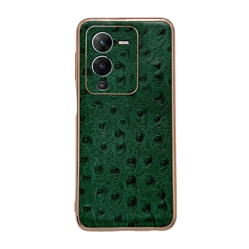 

For vivo S15 Pro 5G Genuine Leather Ostrich Texture Nano Plating Phone Case(Green)