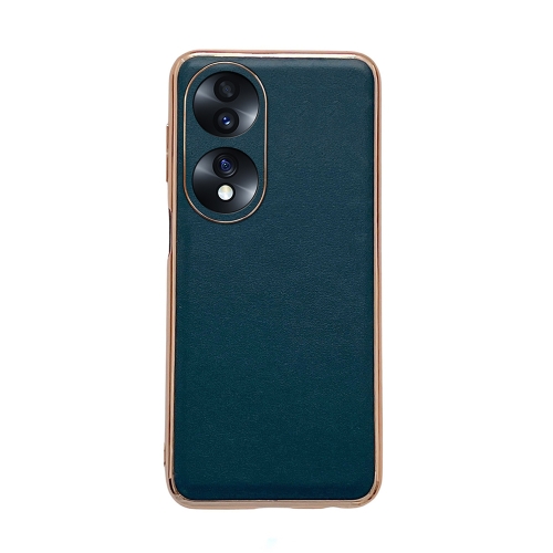 

For Hono 70 Genuine Leather Xiaoya Series Nano Plating Phone Case(Dark Green)