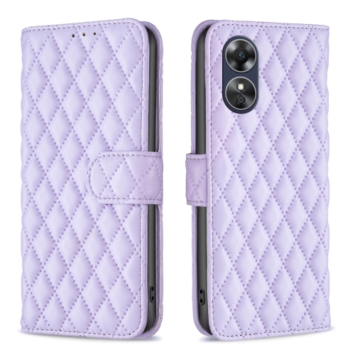 

For OPPO A17 Diamond Lattice Wallet Leather Flip Phone Case(Purple)