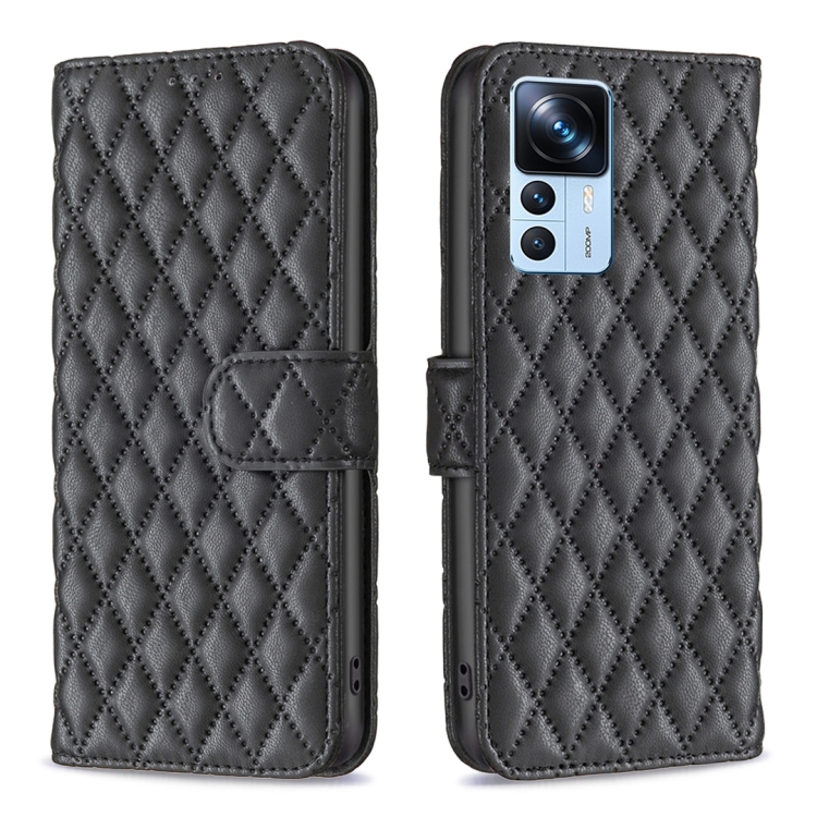 

For Xiaomi 12T / 12T Pro / Redmi K50 Ultra Diamond Lattice Wallet Leather Flip Phone Case(Black)