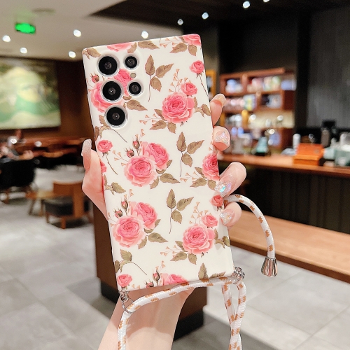 

For Samsung Galaxy S22 Ultra 5G Small Floral Lanyard Phone Case(White)