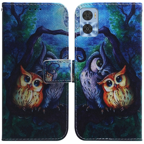 

For Motorola Moto E22/E22i Coloured Drawing Horizontal Flip Leather Phone Case(Oil Painting Owl)