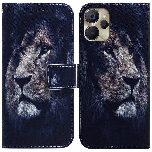 

For Realme 9i 5G Coloured Drawing Horizontal Flip Leather Phone Case(Lion)